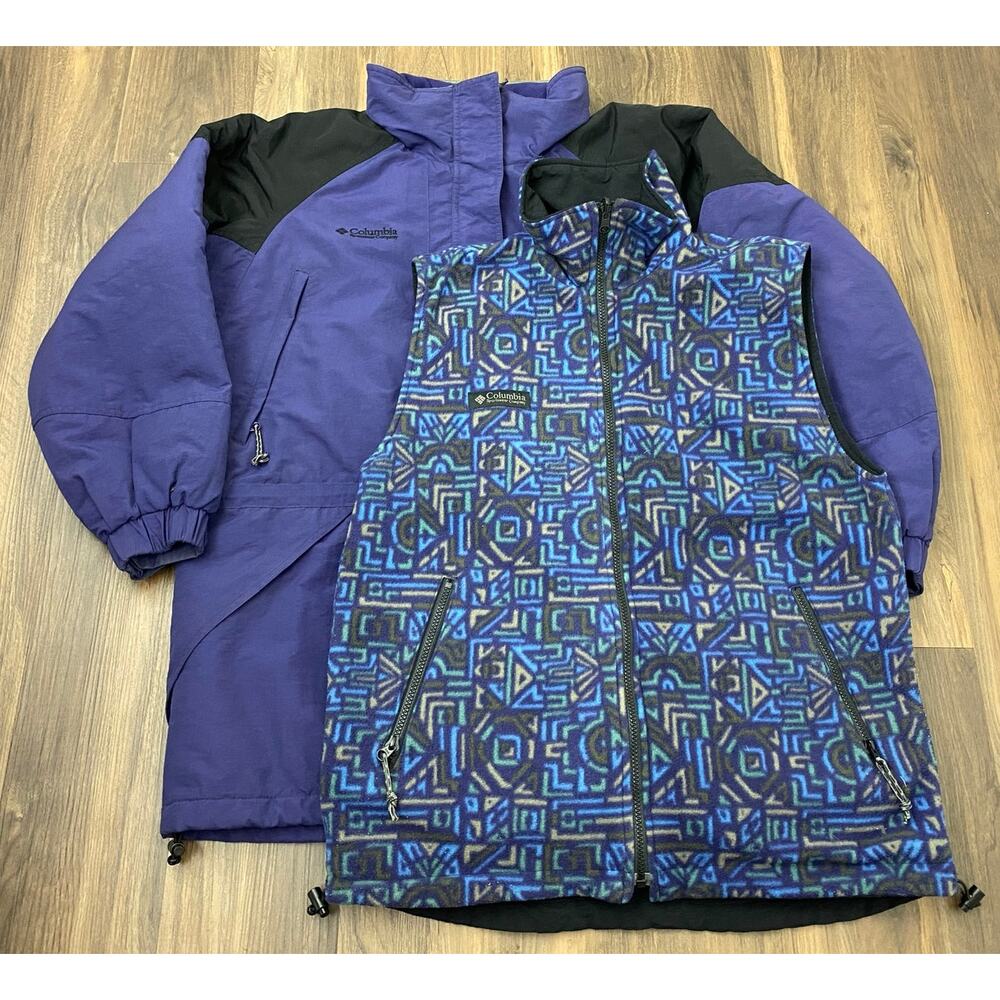VTG 90s Women Columbia Granite Peak 2-piece Aztec fleece vest ski jacket set L